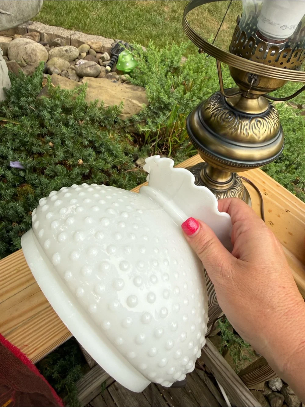 Vintage Brass Table Lamp with White Hobnail Glass Shade gone with the wind works
